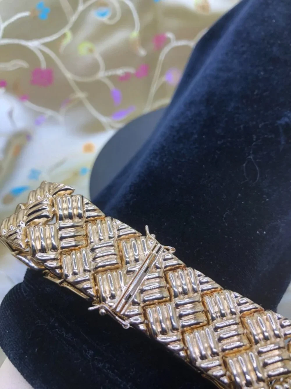 ESTATE:  Vintage 925/Vermeil Puffy Basket Weave Cuff Bracelet, gorgeous, HEAVY